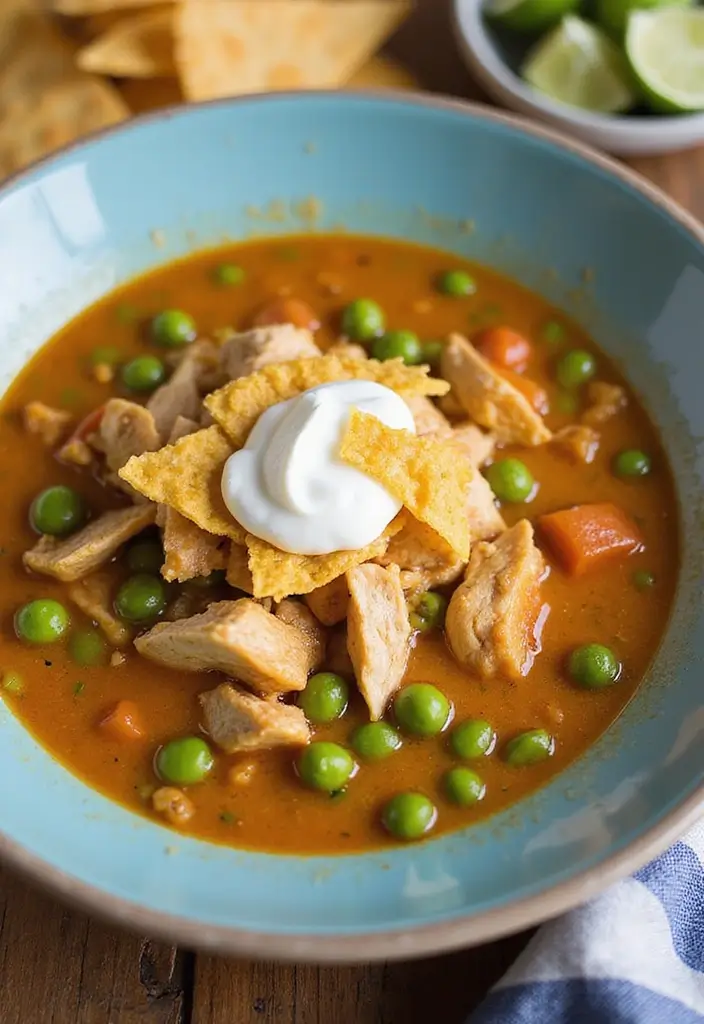 27 Chicken Tortilla Soup Instant Pot Recipes That Are Creamy & Easy - 18. Instant Pot Chicken Tortilla Soup with Peas