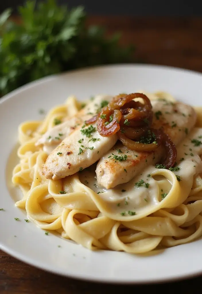 27 Gluten Free Chicken Alfredo Recipes That Are Creamy & Safe - 27. Chicken Alfredo with Caramelized Onions