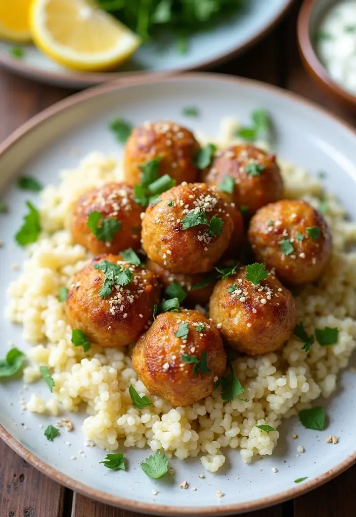 27 Greek Chicken Meatballs with Lemon Orzo Recipes That Pop with Flavor - 11. Greek Chicken Meatballs with Lemon Orzo and Tzatziki Sauce