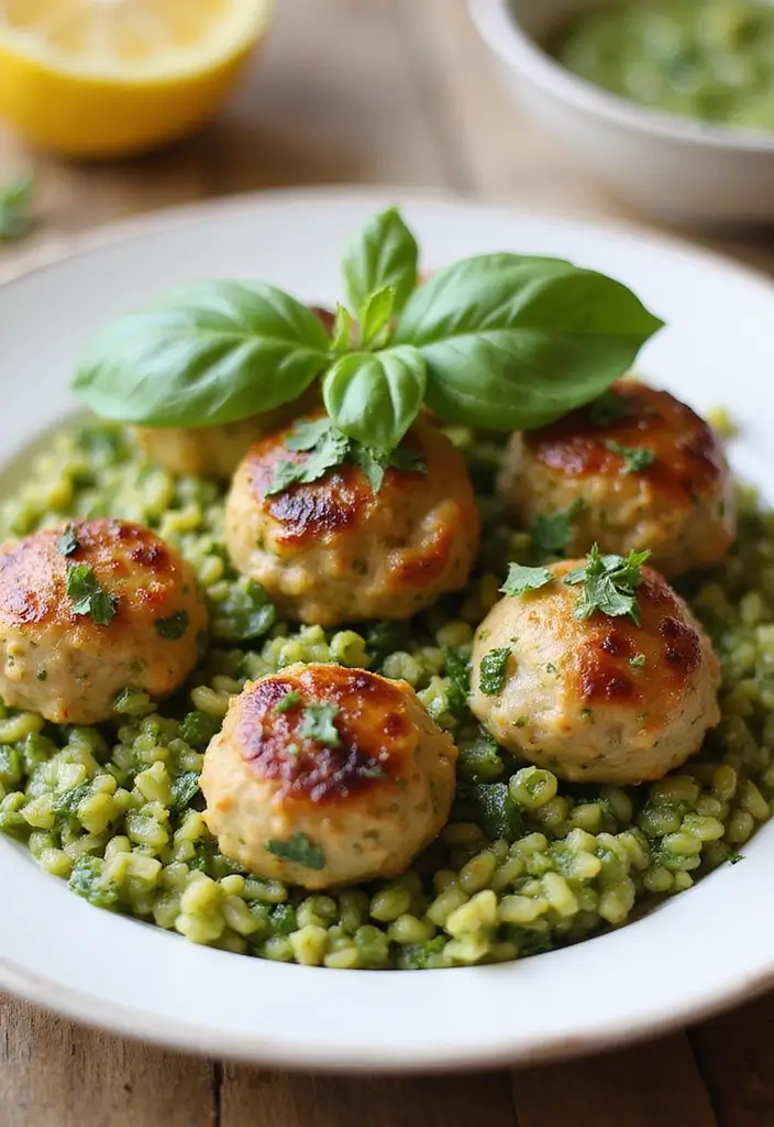 27 Greek Chicken Meatballs with Lemon Orzo Recipes That Pop with Flavor - 14. Greek Chicken Meatballs with Lemon Orzo Pesto