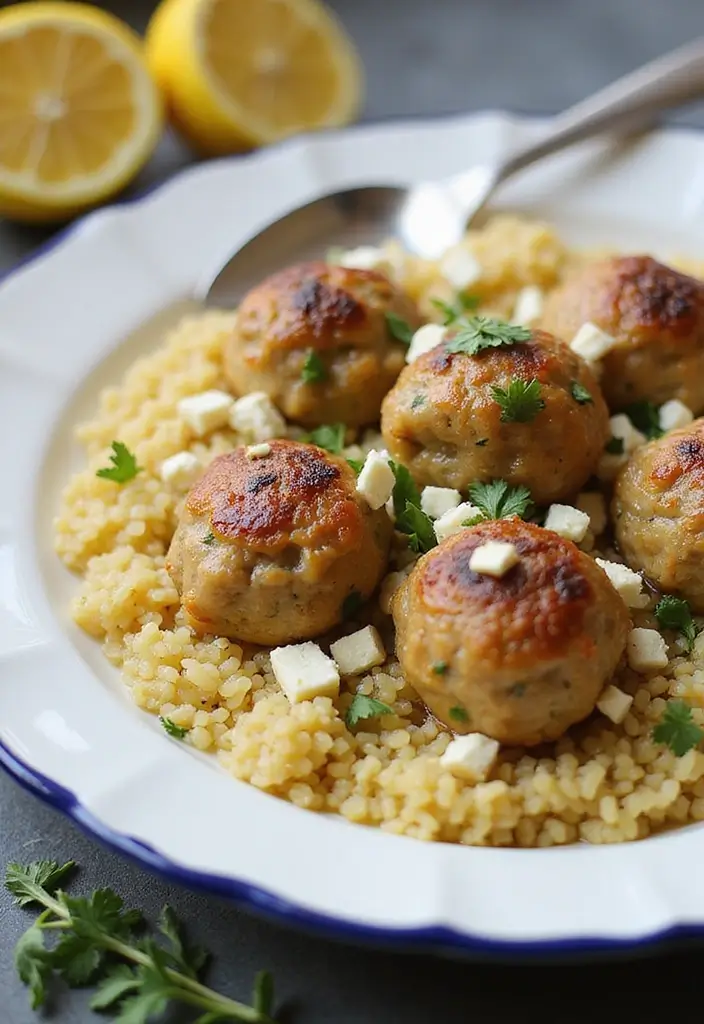 27 Greek Chicken Meatballs with Lemon Orzo Recipes That Pop with Flavor - 15. Lemon Feta Greek Chicken Meatballs with Orzo