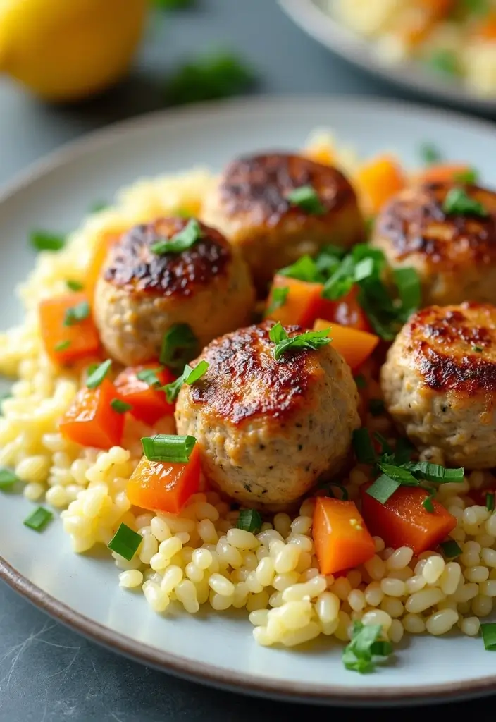 27 Greek Chicken Meatballs with Lemon Orzo Recipes That Pop with Flavor - 16. Greek Chicken Meatballs with Lemon Orzo and Vegetables
