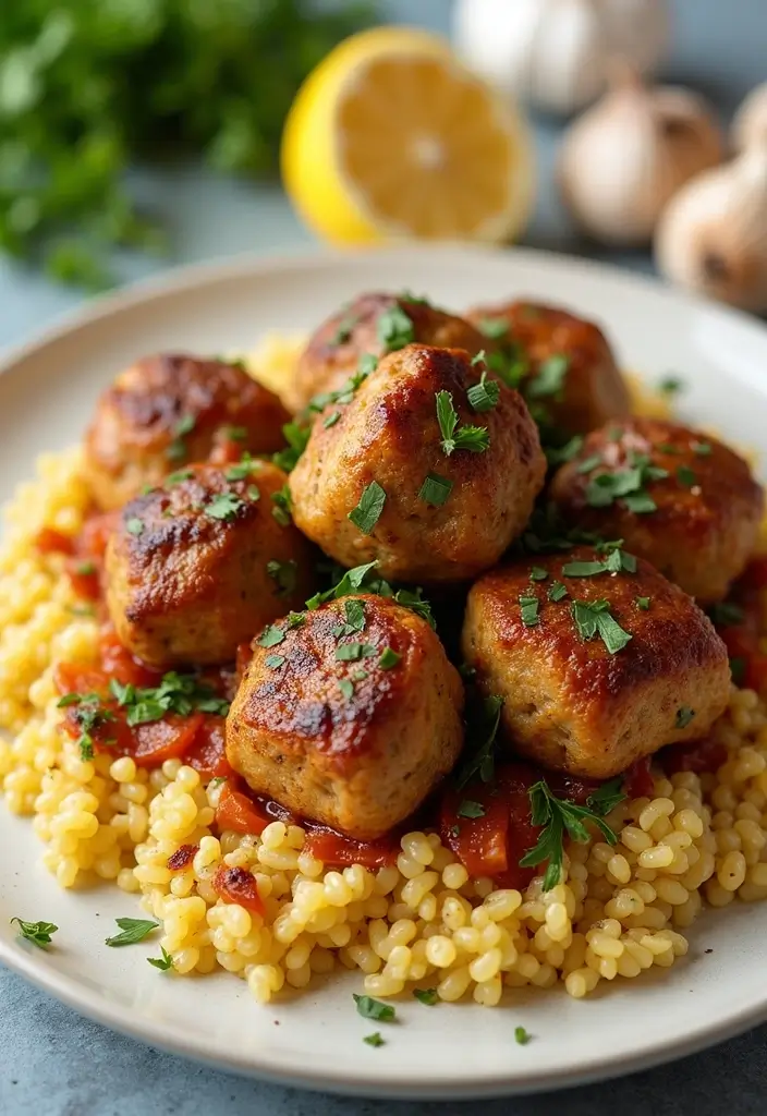 27 Greek Chicken Meatballs with Lemon Orzo Recipes That Pop with Flavor - 23. Greek Chicken Meatballs with Lemon Orzo and Roasted Garlic