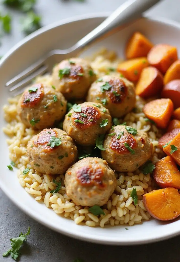 27 Greek Chicken Meatballs with Lemon Orzo Recipes That Pop with Flavor - 26. Greek Chicken Meatballs with Lemon Orzo and Sweet Potatoes
