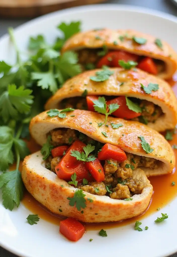27 Healthy Stuffed Chicken Breast Recipes That Feel Fancy but Easy - 24. Red Pepper and Cilantro Stuffed Chicken