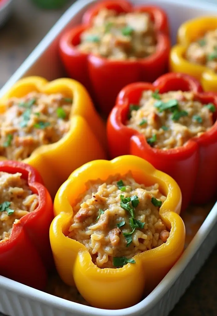27 Rice-A-Roni Chicken and Rice Recipes That Are Nostalgic & Easy - 10. Stuffed Bell Peppers with Chicken and Rice