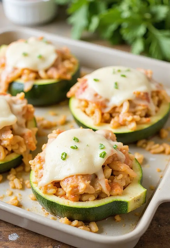 27 Rice-A-Roni Chicken and Rice Recipes That Are Nostalgic & Easy - 25. Chicken and Rice Stuffed Zucchini