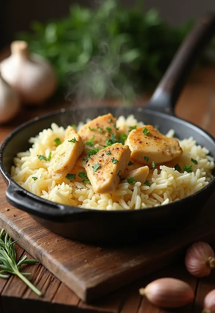 27 Rice-A-Roni Chicken and Rice Recipes That Are Nostalgic & Easy - 3. Creamy Garlic Chicken and Rice Skillet