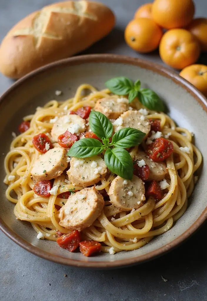 27 Sun Dried Tomato Chicken Pasta Recipes That Are Creamy & Tangy - 1. Creamy Garlic Sun Dried Tomato Chicken Pasta