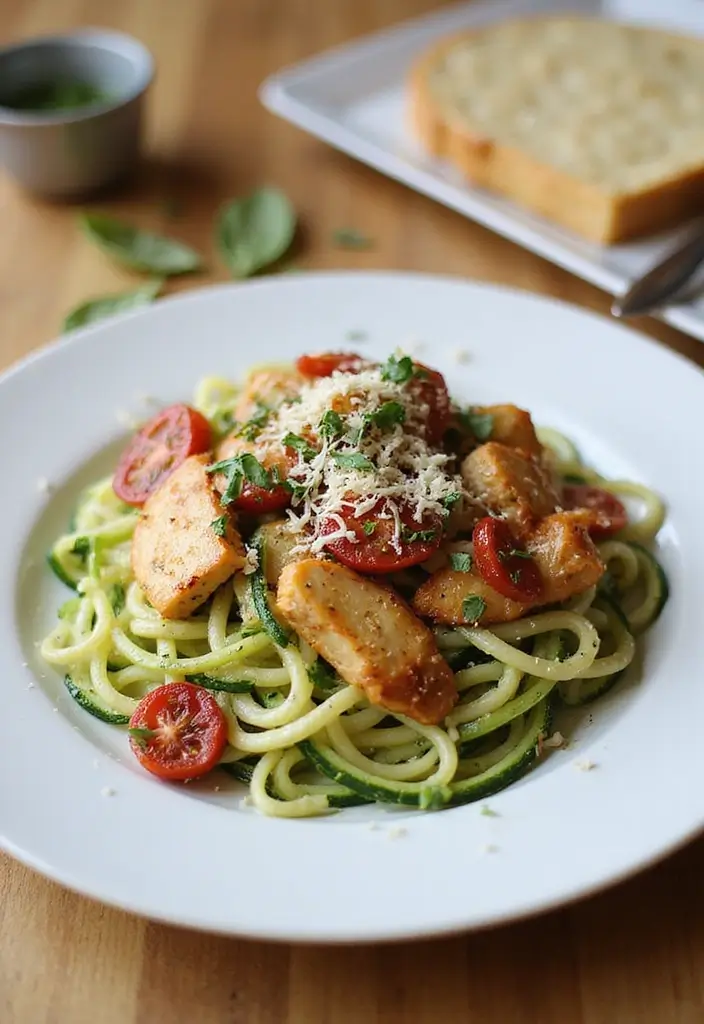 27 Sun Dried Tomato Chicken Pasta Recipes That Are Creamy & Tangy - 11. Sun Dried Tomato Chicken Pasta with Zucchini Noodles