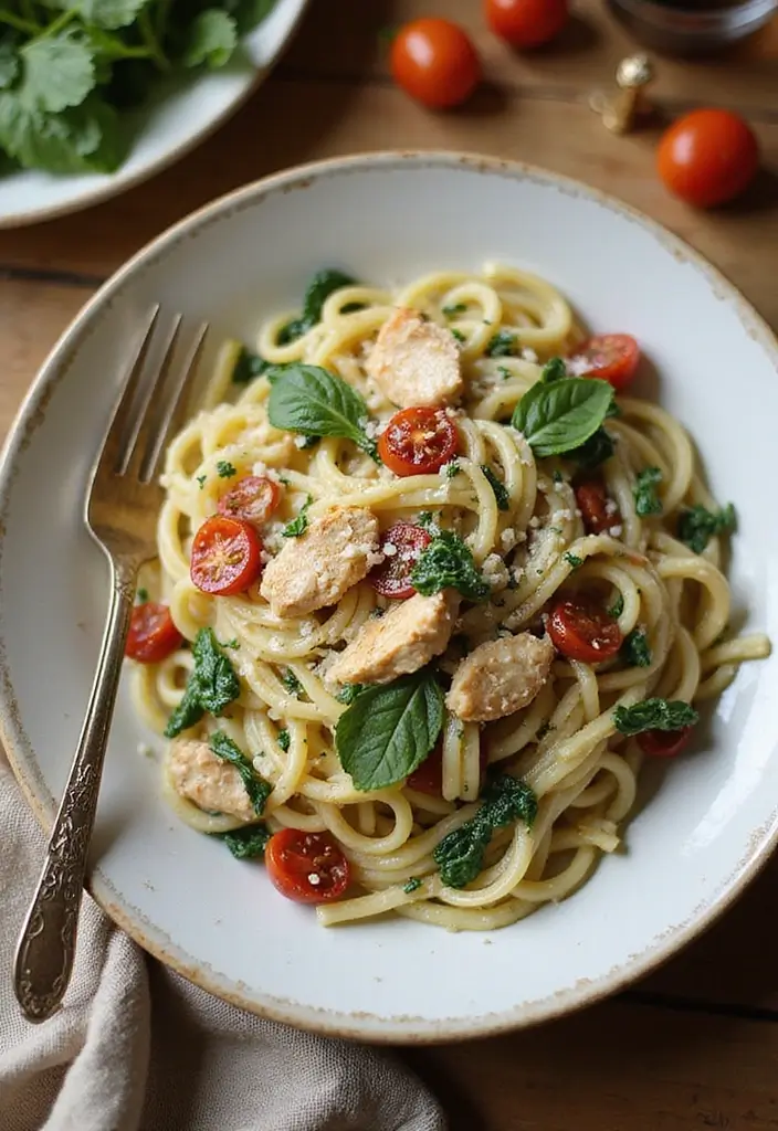 27 Sun Dried Tomato Chicken Pasta Recipes That Are Creamy & Tangy - 15. Sun Dried Tomato Chicken Fettuccine with Creamy Spinach