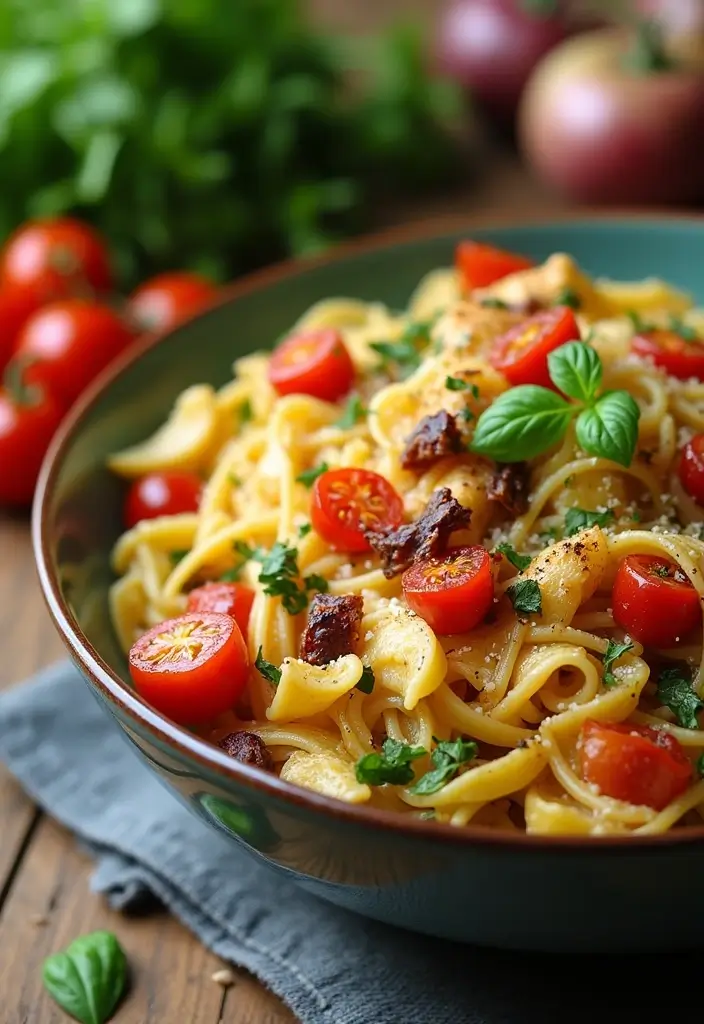 27 Sun Dried Tomato Chicken Pasta Recipes That Are Creamy & Tangy - 18. Sun Dried Tomato Chicken Pasta Primavera