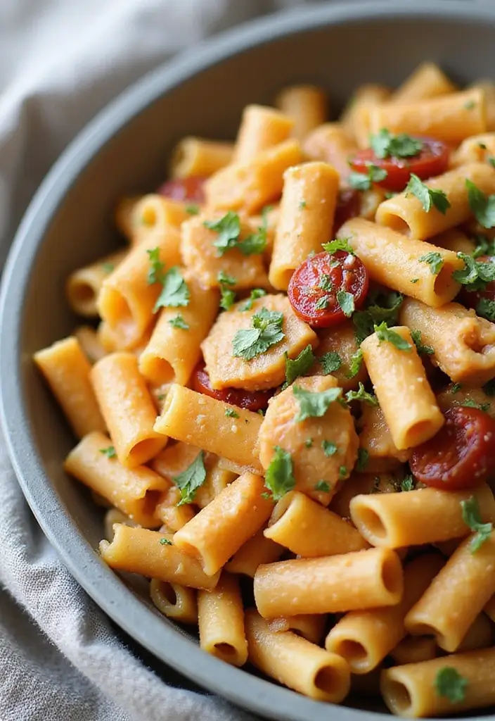 27 Sun Dried Tomato Chicken Pasta Recipes That Are Creamy & Tangy - 19. Sun Dried Tomato Chicken Rigatoni