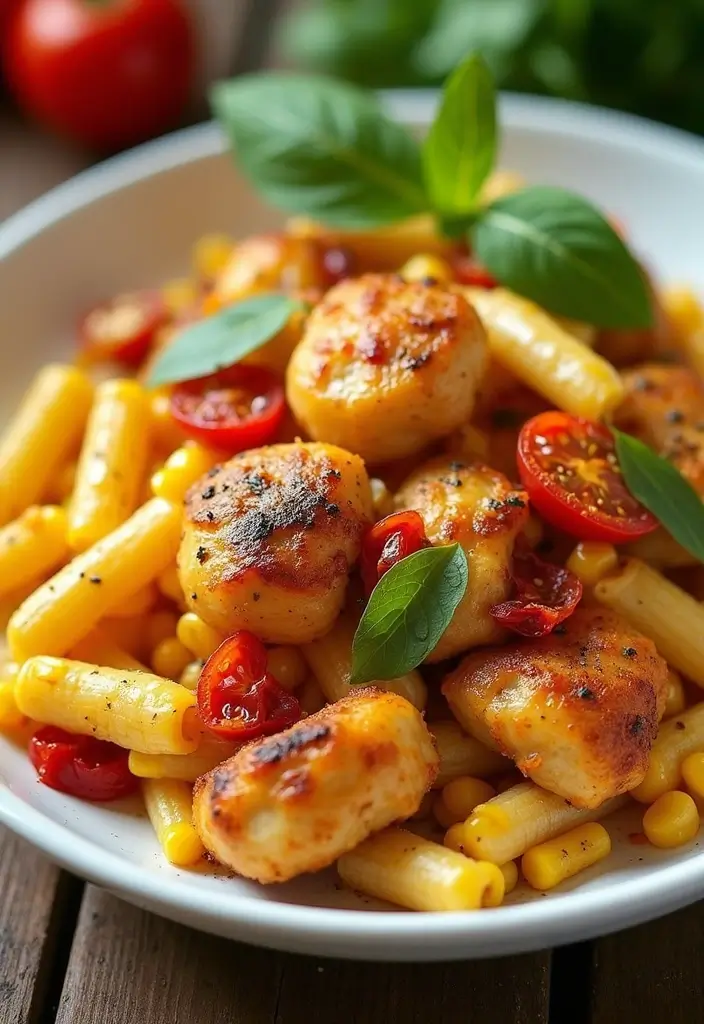 27 Sun Dried Tomato Chicken Pasta Recipes That Are Creamy & Tangy - 26. Sun Dried Tomato Chicken Pasta with Corn