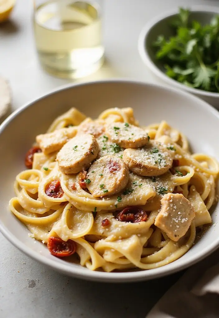 27 Sun Dried Tomato Chicken Pasta Recipes That Are Creamy & Tangy - 7. Sun Dried Tomato Chicken Alfredo Pasta