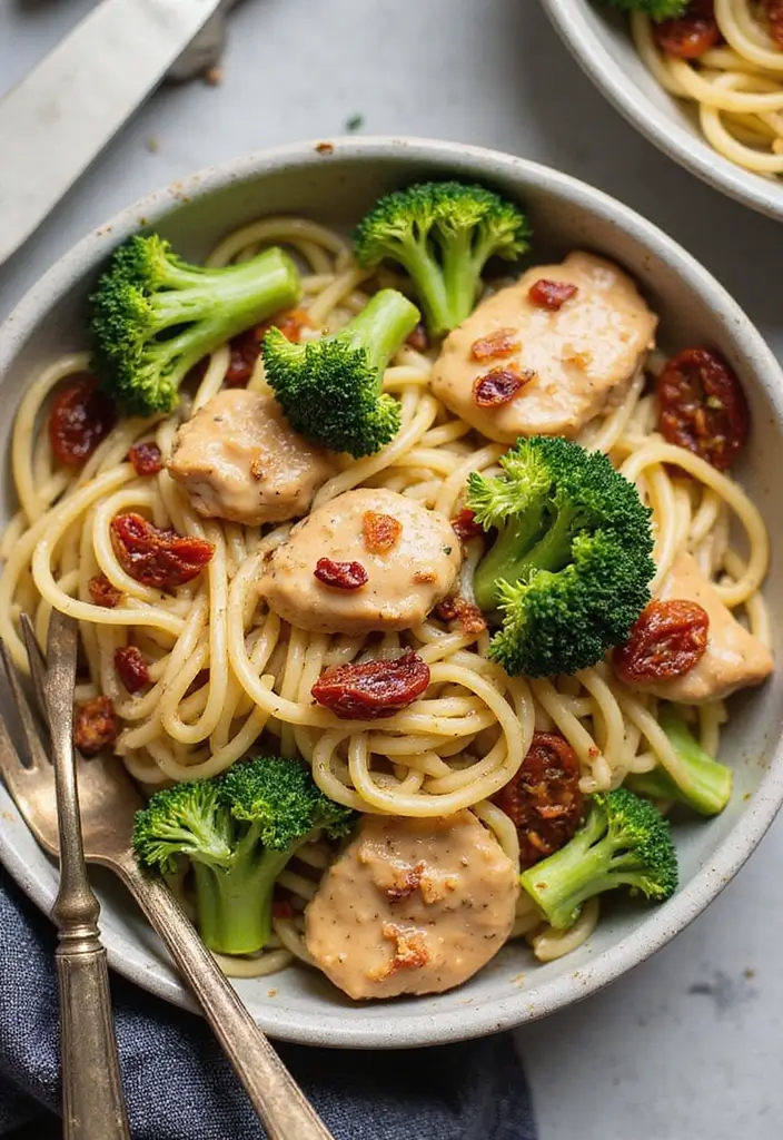 27 Sun Dried Tomato Chicken Pasta Recipes That Are Creamy & Tangy - 9. Creamy Sun Dried Tomato Chicken Pasta with Broccoli