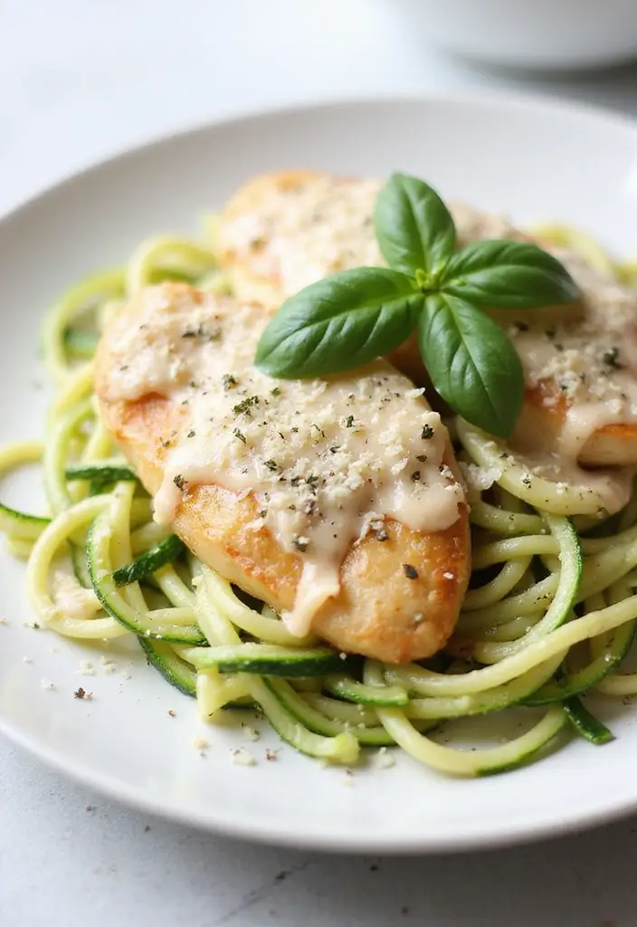 28 Chicken Alfredo Penne Pasta Recipes That Are Restaurant Quality - 1. Healthy Chicken Alfredo with Zucchini Noodles