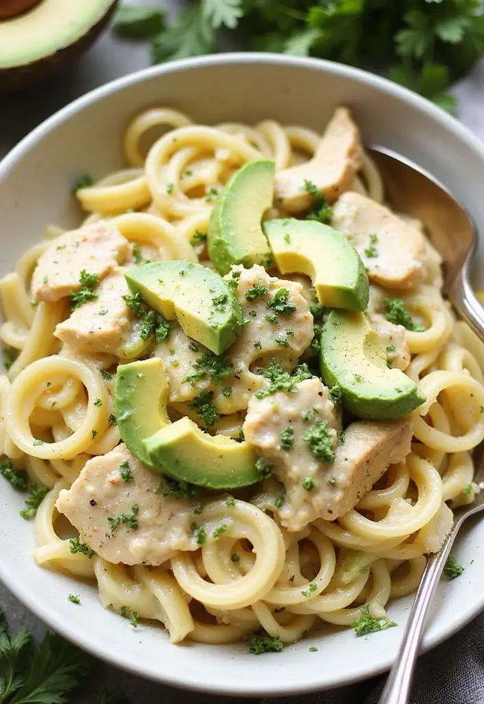 28 Chicken Alfredo Penne Pasta Recipes That Are Restaurant Quality - 12. Avocado Chicken Alfredo Penne