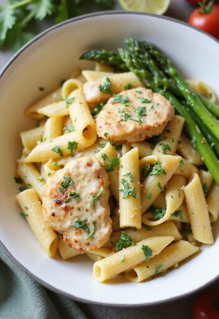 28 Chicken Alfredo Penne Pasta Recipes That Are Restaurant Quality - 13. Chicken Alfredo Penne with Asparagus