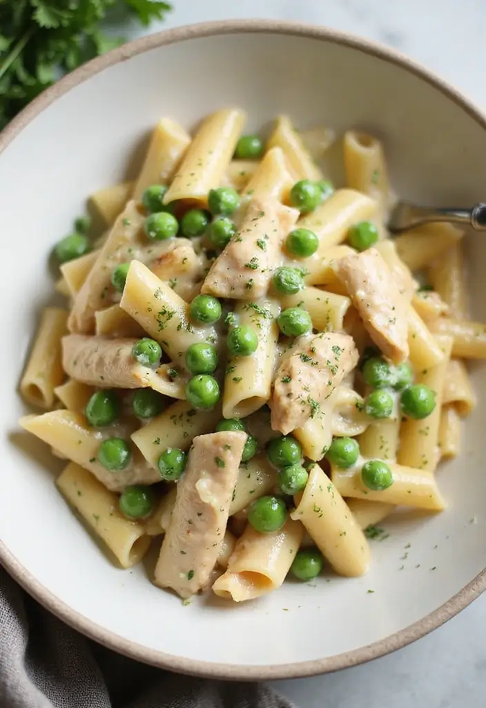 28 Chicken Alfredo Penne Pasta Recipes That Are Restaurant Quality - 16. Chicken Alfredo Penne with Peas
