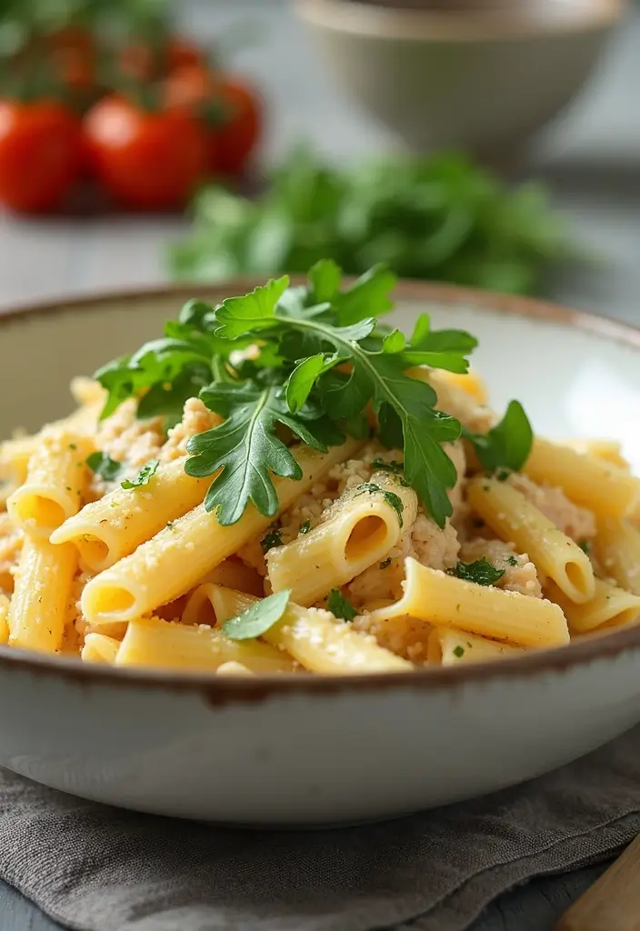 28 Chicken Alfredo Penne Pasta Recipes That Are Restaurant Quality - 20. Chicken Alfredo Penne with Arugula