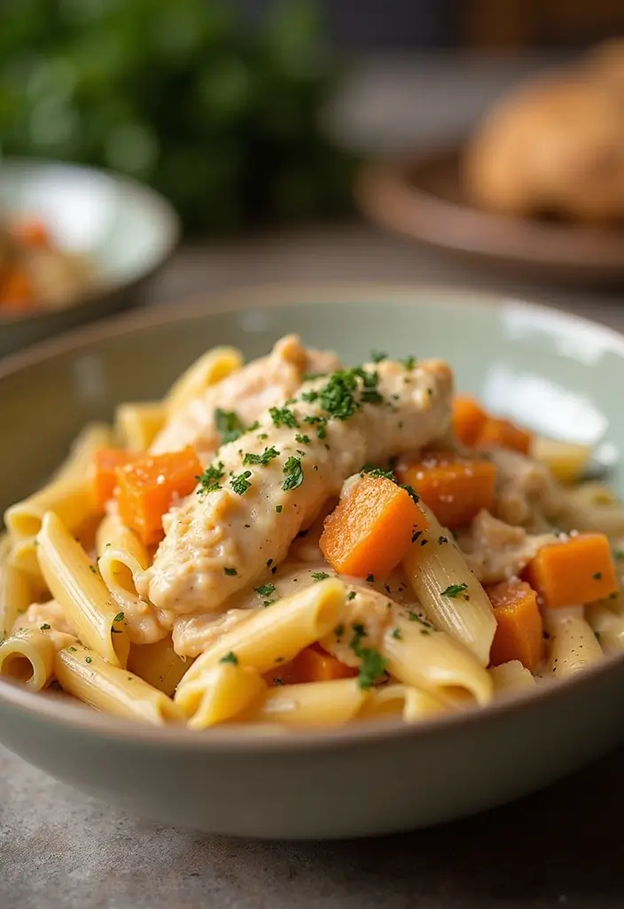 28 Chicken Alfredo Penne Pasta Recipes That Are Restaurant Quality - 22. Chicken Alfredo Penne with Sweet Potato