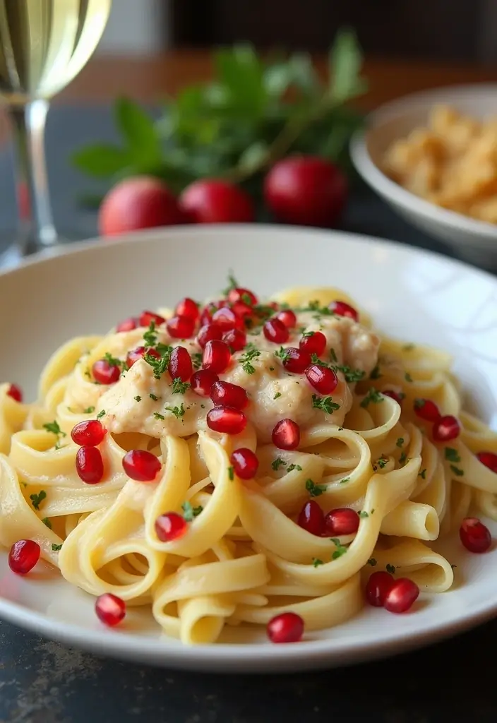 28 Chicken Alfredo Penne Pasta Recipes That Are Restaurant Quality - 27. Chicken Alfredo Penne with Pomegranate Seeds