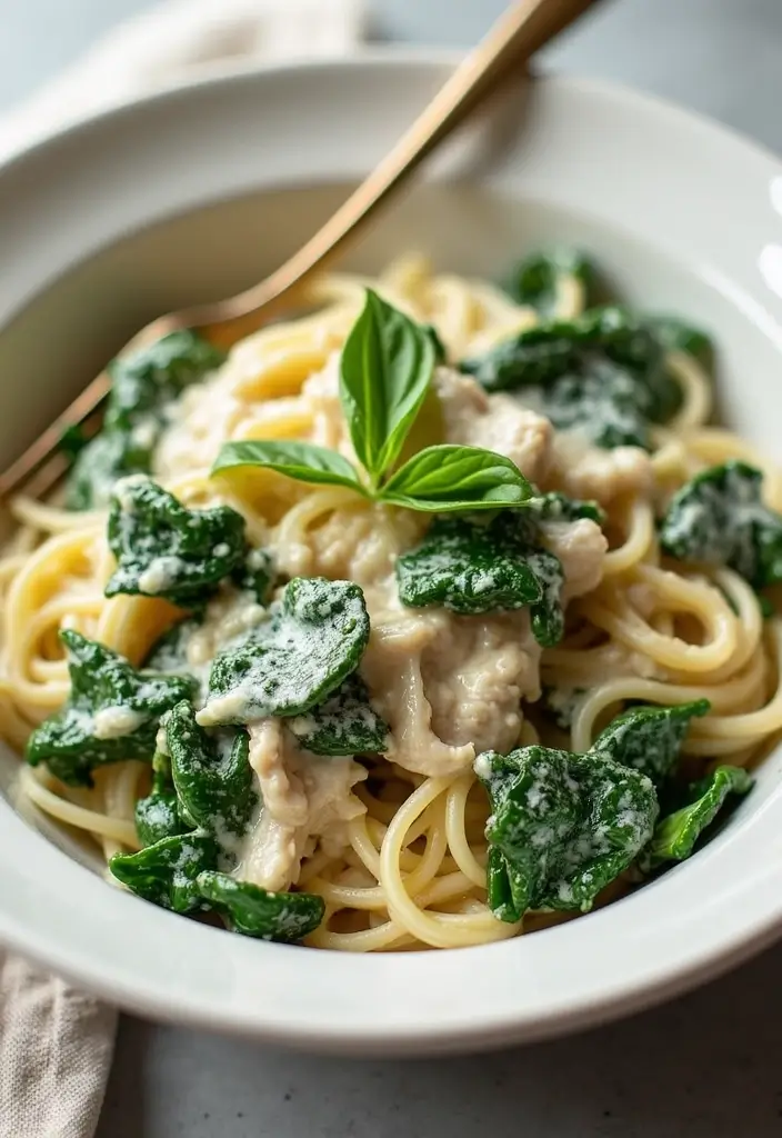 28 Chicken Alfredo Penne Pasta Recipes That Are Restaurant Quality - 3. Low-Calorie Spinach and Chicken Alfredo