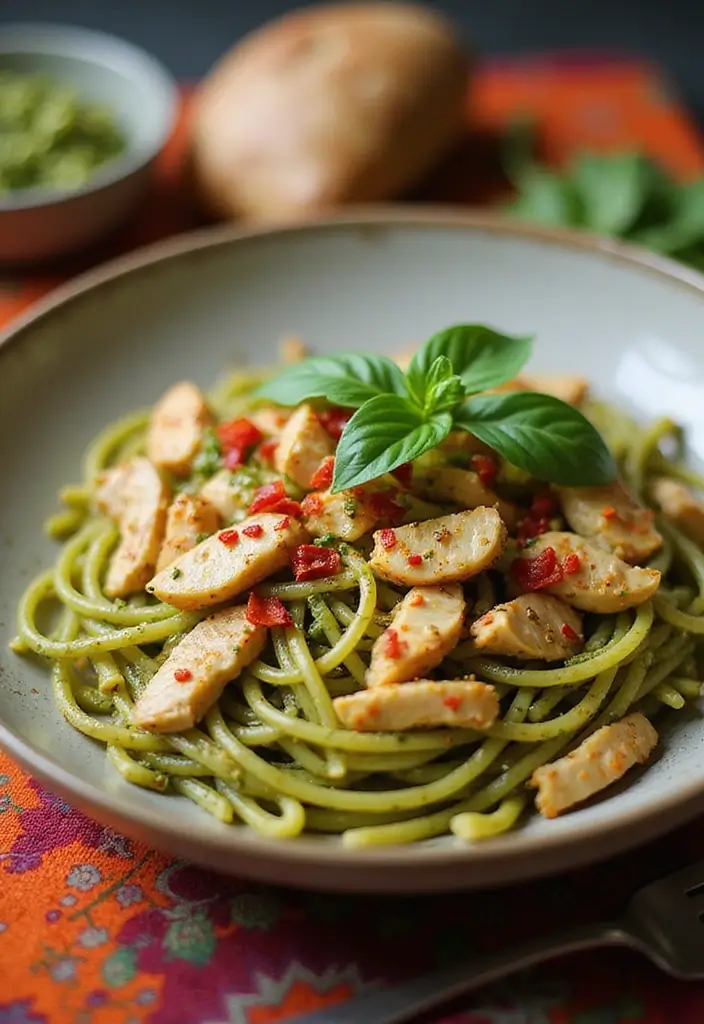 28 Chicken Pesto Pasta Recipes That Taste Bright & Herby - 10. Spicy Chicken Pesto Pasta