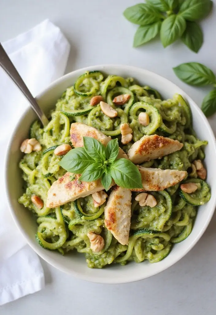 28 Chicken Pesto Pasta Recipes That Taste Bright & Herby - 11. Chicken Pesto Zucchini Noodles