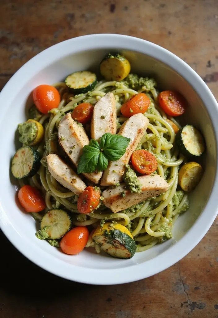 28 Chicken Pesto Pasta Recipes That Taste Bright & Herby - 12. Chicken Pesto Pasta with Roasted Veggies