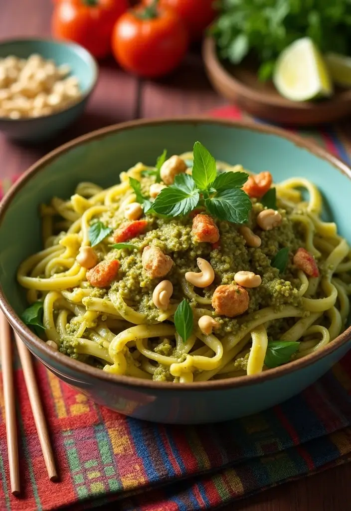 28 Chicken Pesto Pasta Recipes That Taste Bright & Herby - 15. Thai Chicken Pesto Pasta