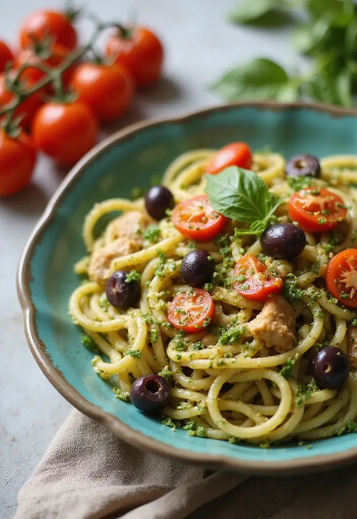 28 Chicken Pesto Pasta Recipes That Taste Bright & Herby - 20. Mediterranean Chicken Pesto Pasta