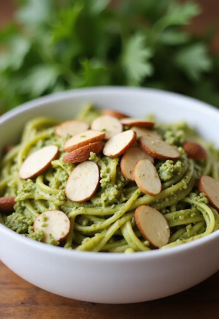 28 Chicken Pesto Pasta Recipes That Taste Bright & Herby - 27. Chicken Pesto Pasta with Almonds