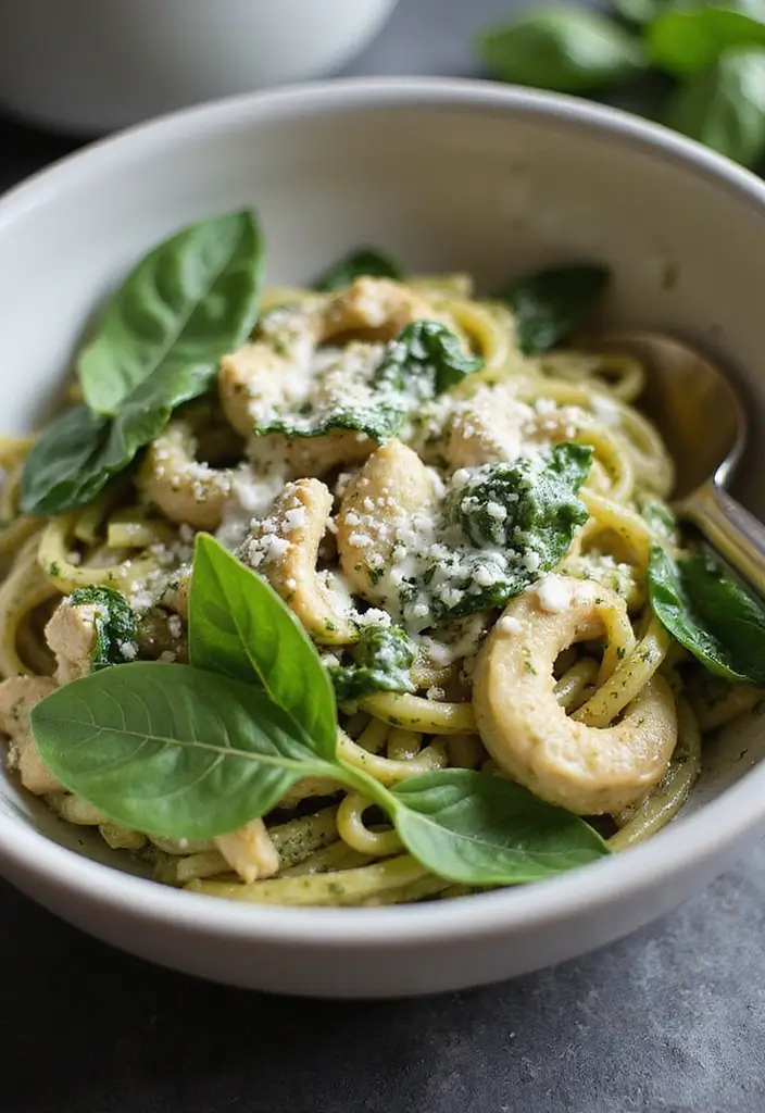 28 Chicken Pesto Pasta Recipes That Taste Bright & Herby - 3. Creamy Spinach Pesto Chicken Pasta