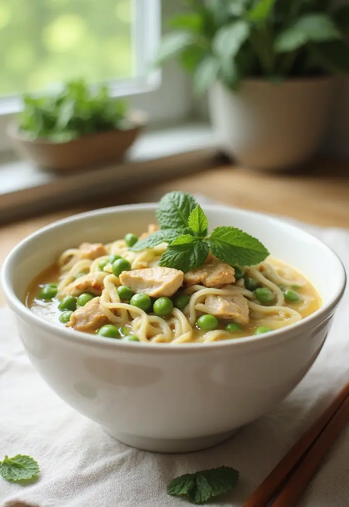 28 Easy Crockpot Chicken Noodle Soup Recipes That Simmer Perfectly - 16. Chicken Noodle Soup with Peas and Mint