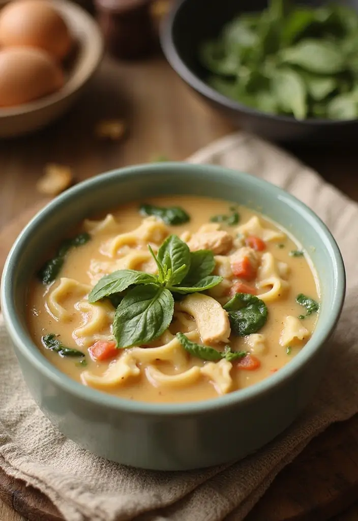 28 Easy Crockpot Chicken Noodle Soup Recipes That Simmer Perfectly - 2. Creamy Chicken Noodle Soup with Spinach