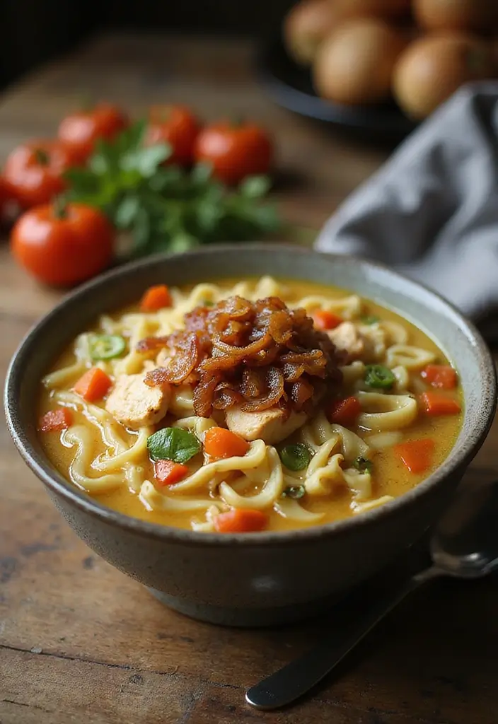 28 Easy Crockpot Chicken Noodle Soup Recipes That Simmer Perfectly - 24. Chicken Noodle Soup with Caramelized Onions