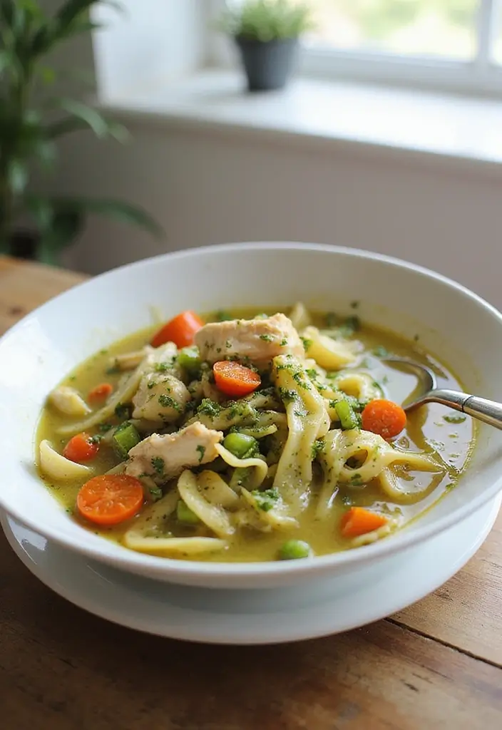 28 Easy Crockpot Chicken Noodle Soup Recipes That Simmer Perfectly - 26. Chicken Noodle Soup with Pesto