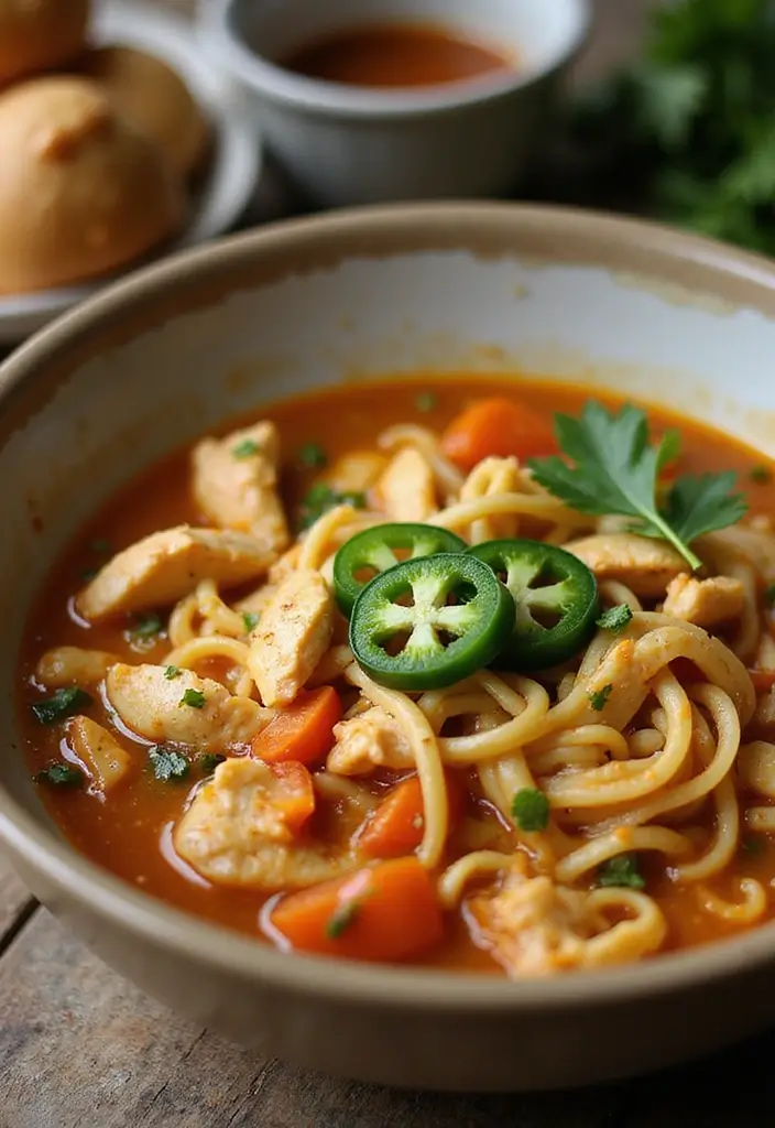 28 Easy Crockpot Chicken Noodle Soup Recipes That Simmer Perfectly - 7. Spicy Chicken Noodle Soup with Jalapeños