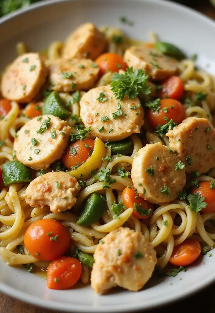 28 Garlic Butter Chicken Bites with Pasta Recipes That Melt in Your Mouth - 9. Garlic Butter Chicken and Vegetable Pasta