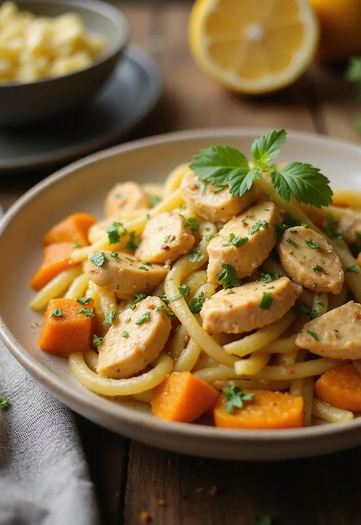 28 Lemon Butter Chicken Pasta Recipes That Feel Creamy & Elegant - 23. Lemon Butter Chicken Pasta with Sweet Potato