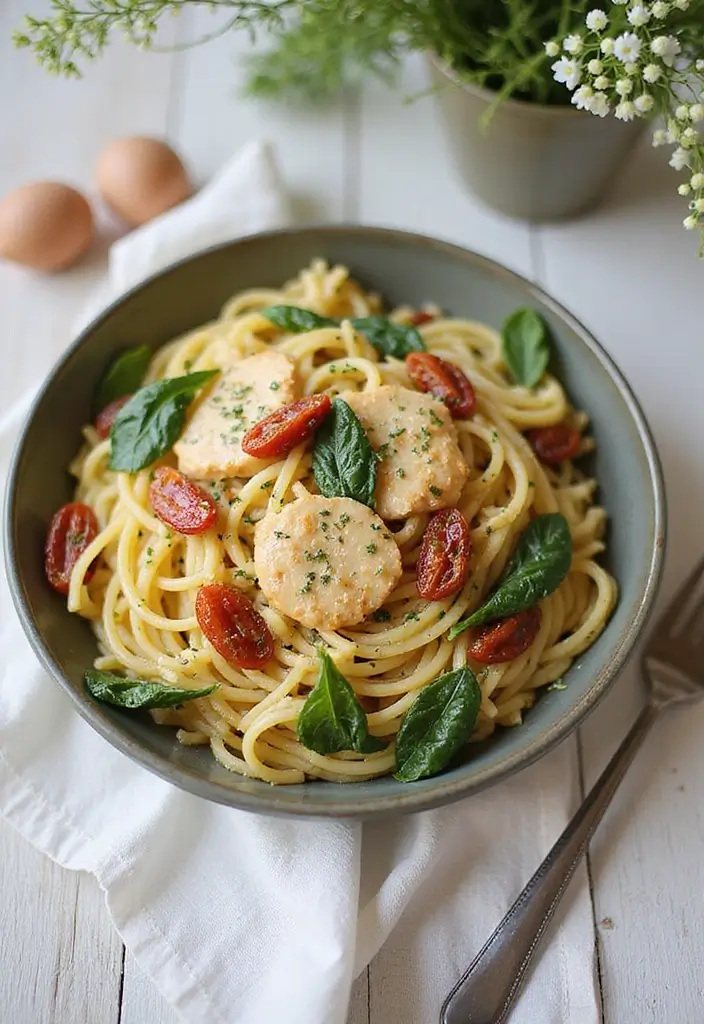 28 Lemon Butter Chicken Pasta Recipes That Feel Creamy & Elegant - 5. Lemon Butter Chicken Pasta with Spinach and Sun-Dried Tomatoes