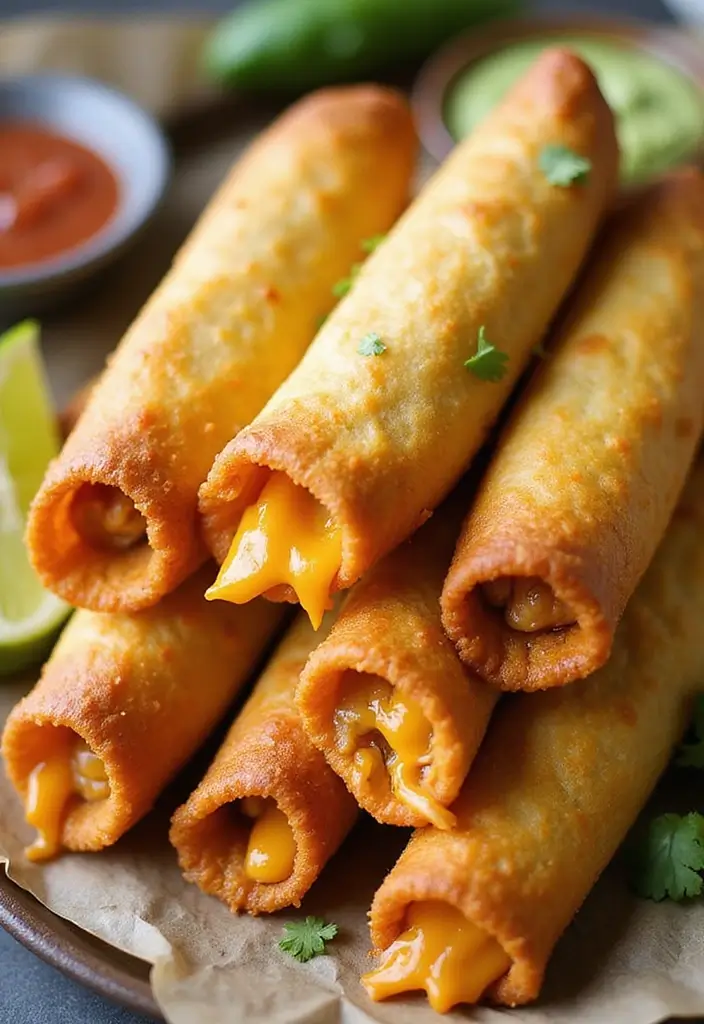 28 Mexican Chicken with Cheese Sauce Recipes That Are Gooey & Good - 12. Cheesy Chicken Taquitos