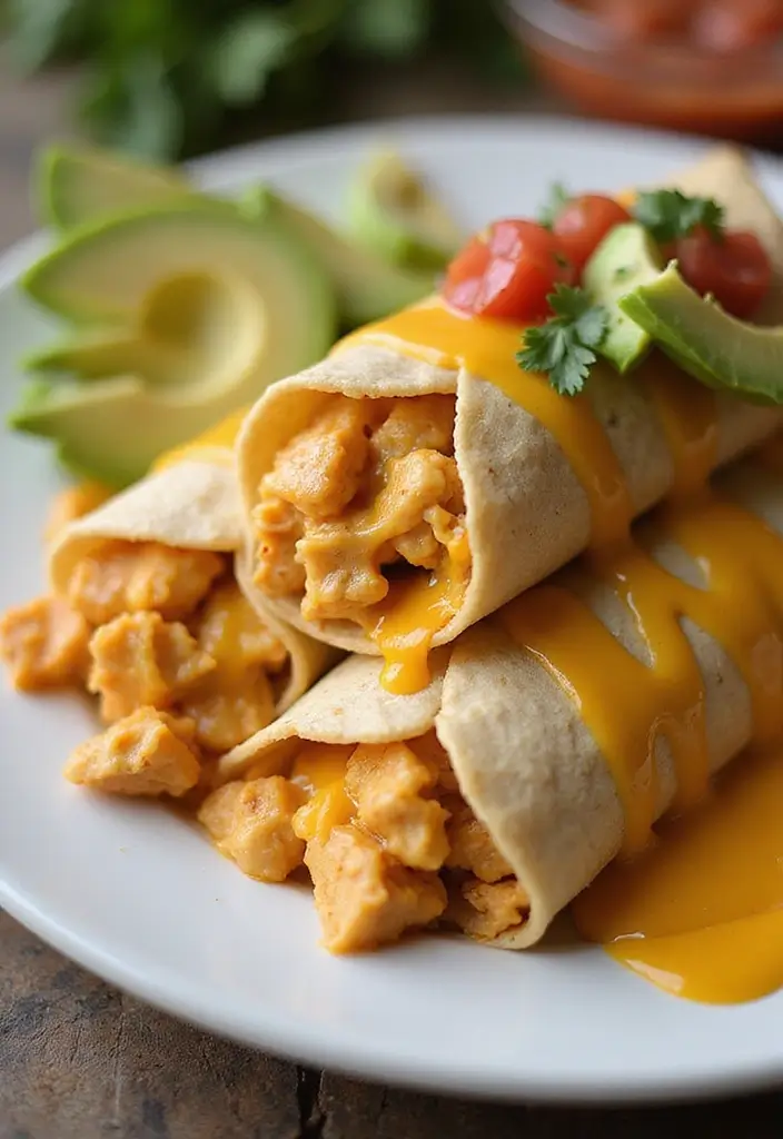 28 Mexican Chicken with Cheese Sauce Recipes That Are Gooey & Good - 17. Cheesy Chicken Burritos