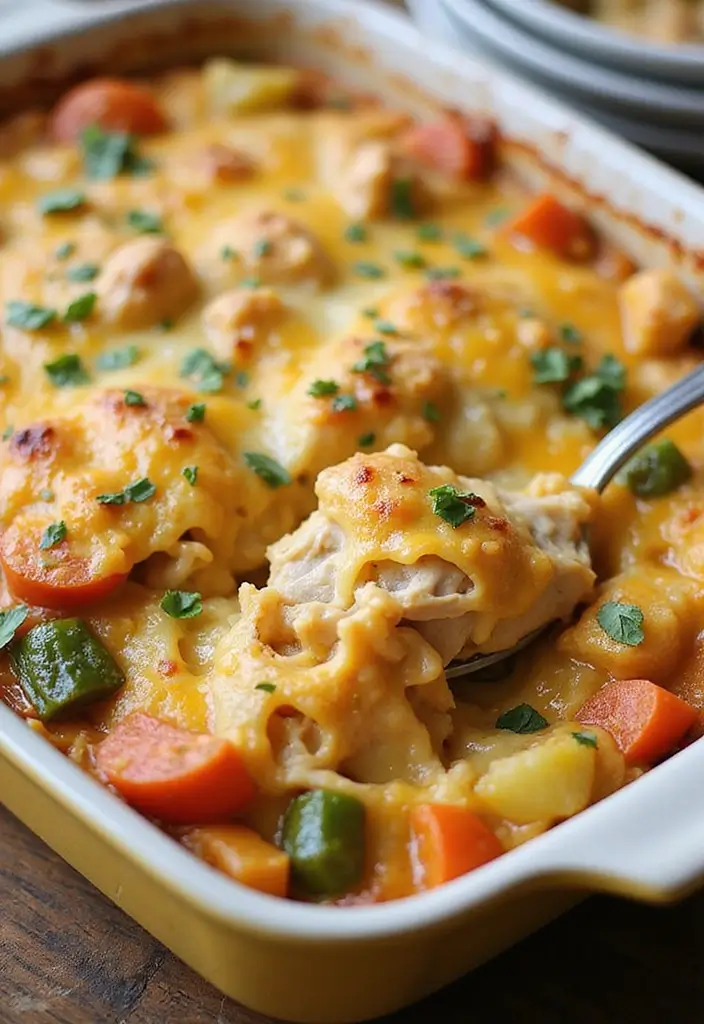 28 Mexican Chicken with Cheese Sauce Recipes That Are Gooey & Good - 25. Cheesy Chicken and Vegetable Casserole