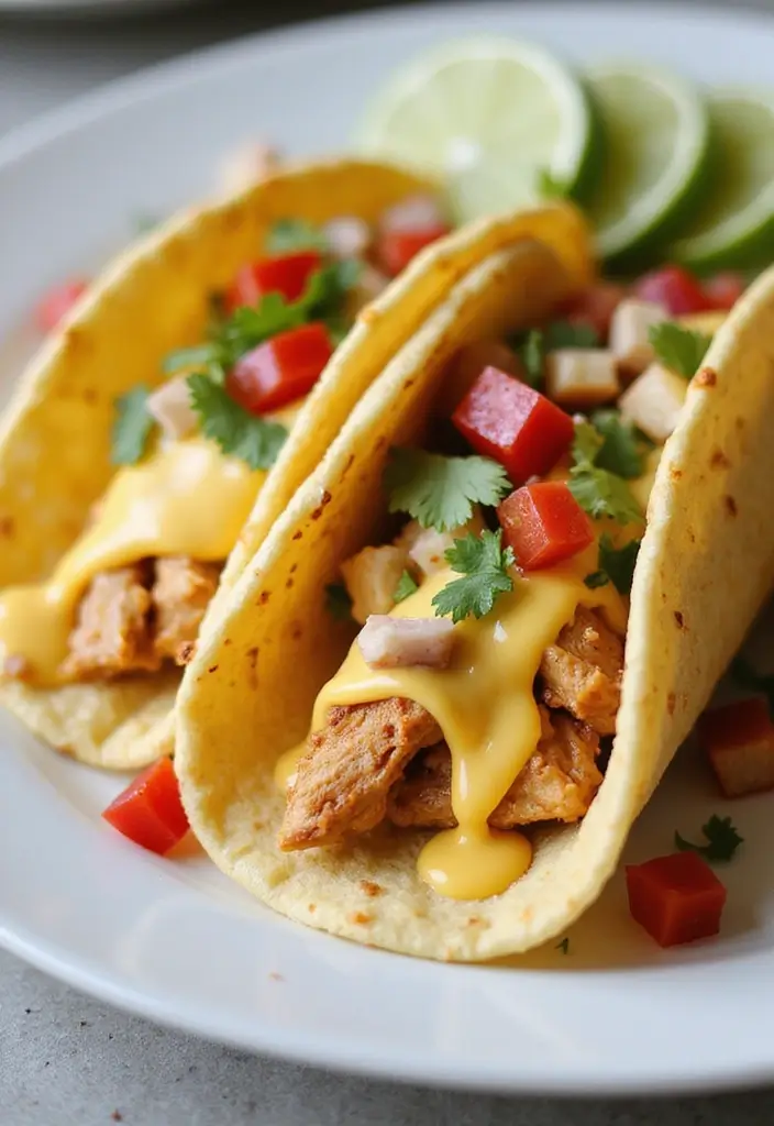 28 Mexican Chicken with Cheese Sauce Recipes That Are Gooey & Good - 9. Creamy Chicken Tacos with Cheese Sauce