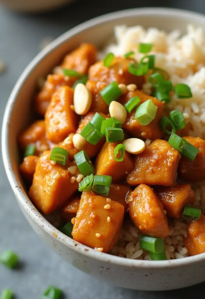 29 Chicken and Brown Rice Recipes for Clean Eating - 17. Peanut Chicken and Brown Rice