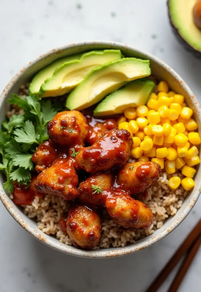 29 Chicken and Brown Rice Recipes for Clean Eating - 24. Chicken BBQ Brown Rice Bowl