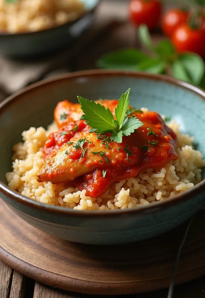 29 Chicken and Brown Rice Recipes for Clean Eating - 26. Chicken and Brown Rice with Tomato Sauce